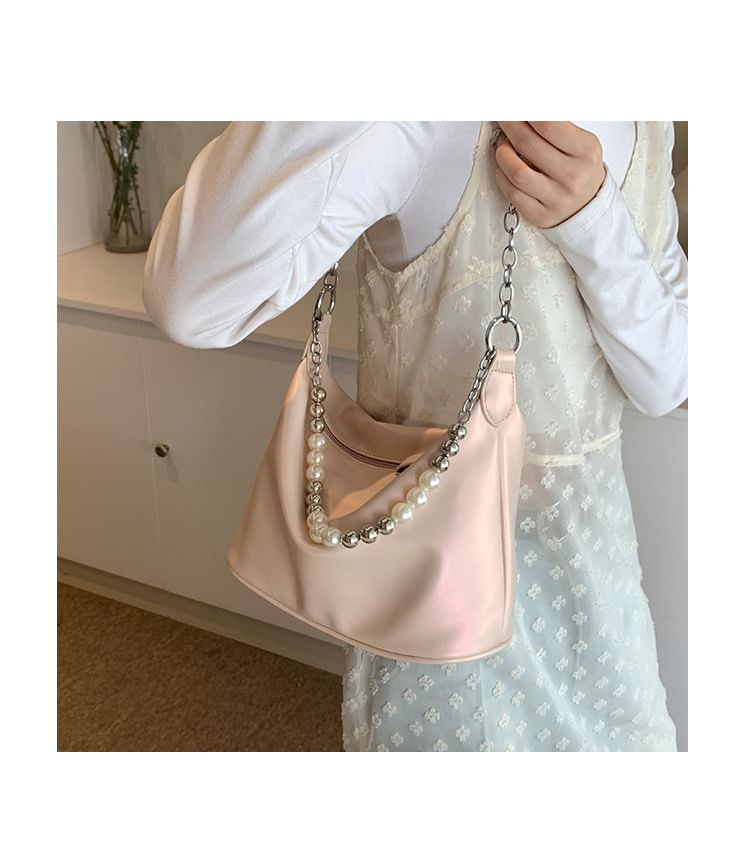 Faux Pearl Strap Chained Crossbody Bag