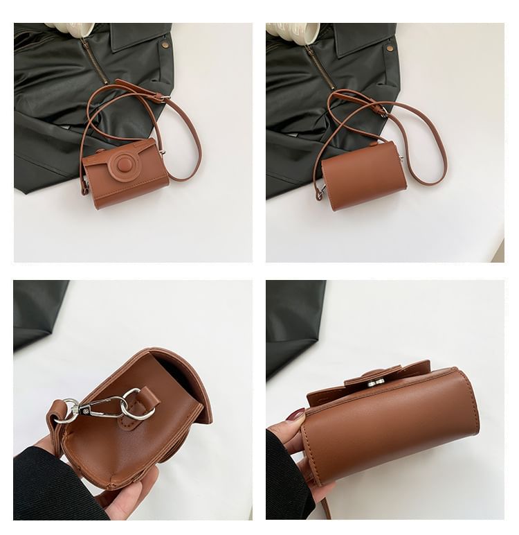Crossbody Camera Faux Flap Leather Bag