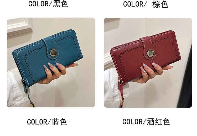 Floral Faux Long Charm Leather Wallet