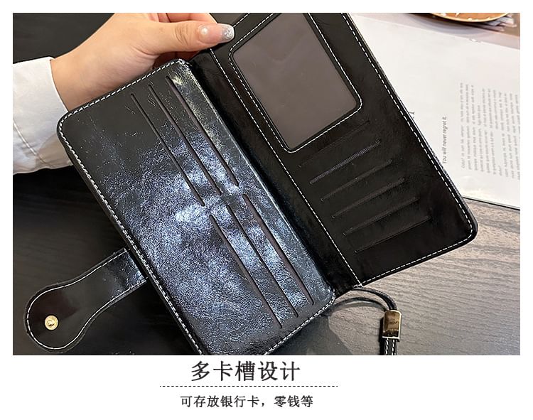 Floral Faux Long Charm Leather Wallet