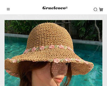 Floral Embroidered Straw Sun Hat