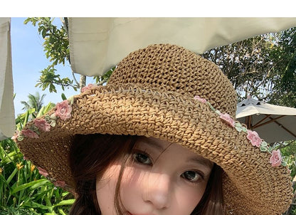 Floral Embroidered Straw Sun Hat