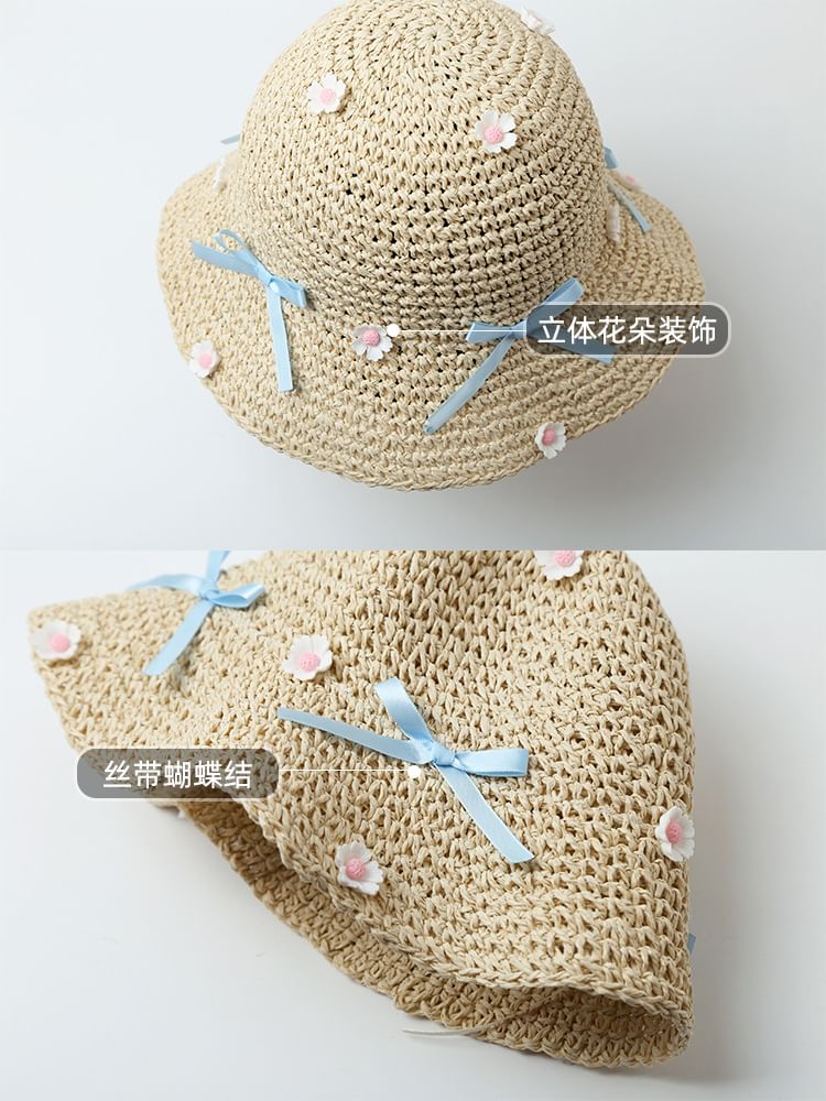 Floral Bow Straw Bucket Hat