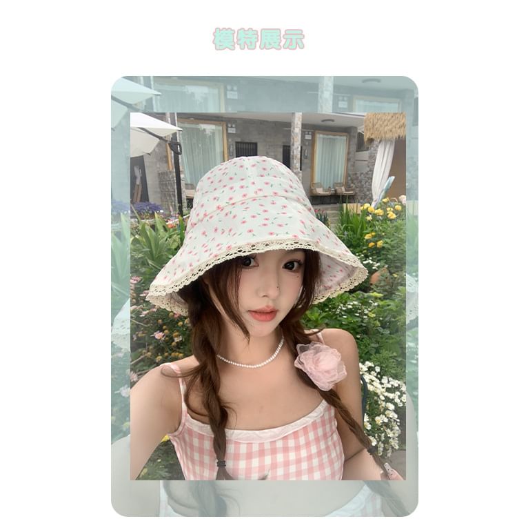 Print Lace Trim Bucket Hat