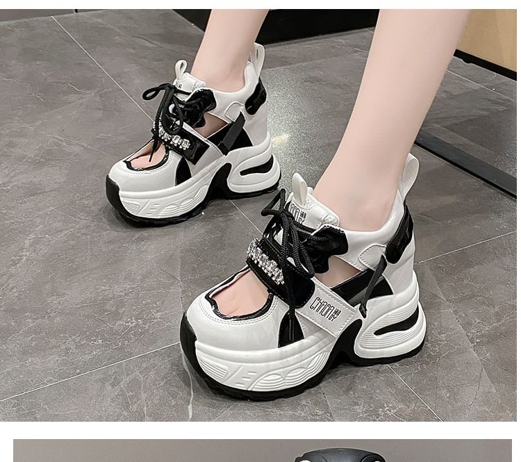Sneakers Cutout Wedge Panel Hidden Platform Rhinestone