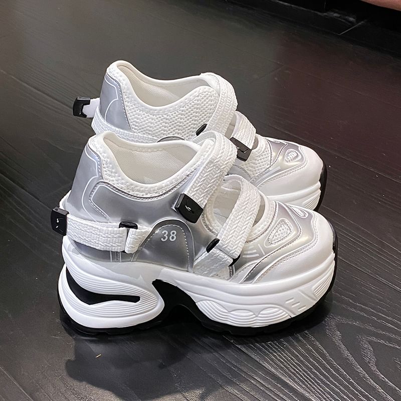 Cutout Sneakers Wedge Platform Hidden Panel Mesh