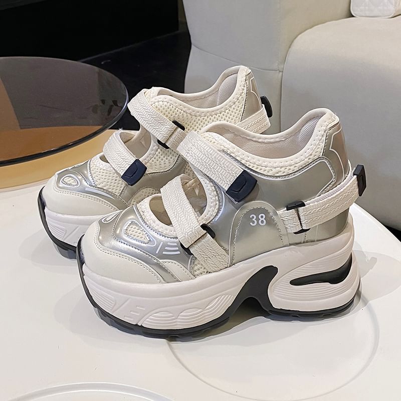 Cutout Sneakers Wedge Platform Hidden Panel Mesh