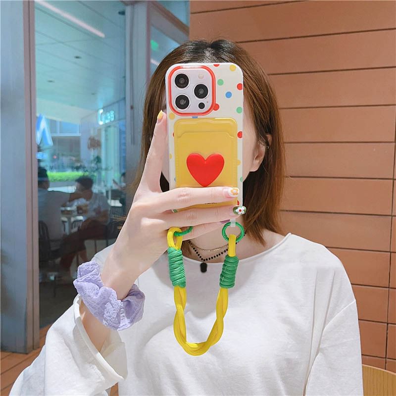 Holder Heart / Strap Set Case Lanyard Card Phone