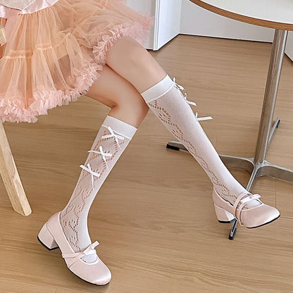 Plain Cutout Bow Socks