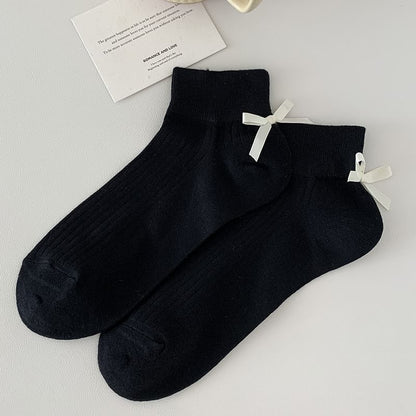 Plain Ribbed Bow Socks