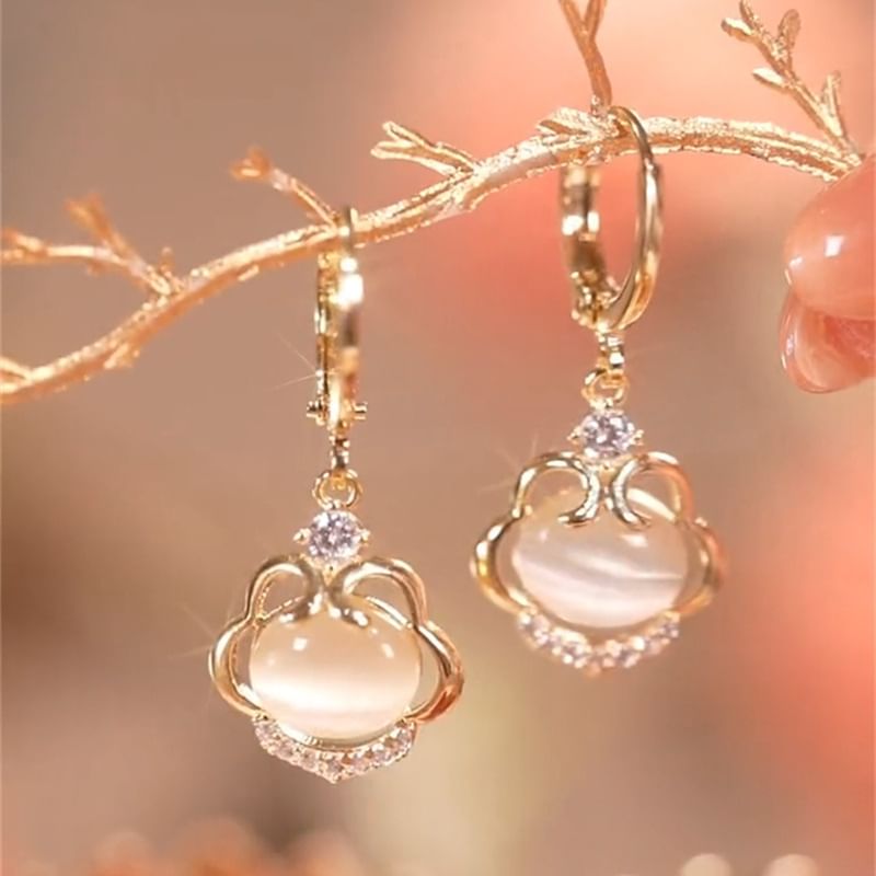 Lock Faux Cat Eye Stone Alloy Drop Earring