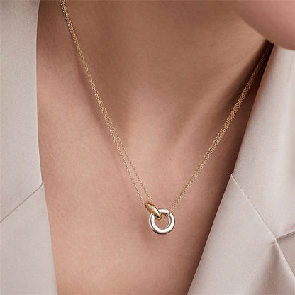 Interlocking Hoop Pendant Alloy Necklace