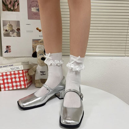 Plain Bow Frill Short Socks