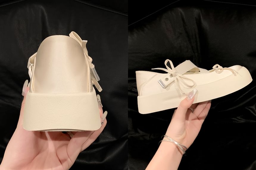 Platform Bow Accent Satin Mary Jane Shoes