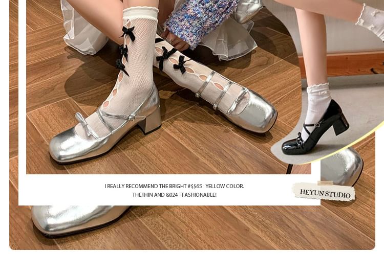 Heel Pumps Bow Jane Chunky Mary Strappy