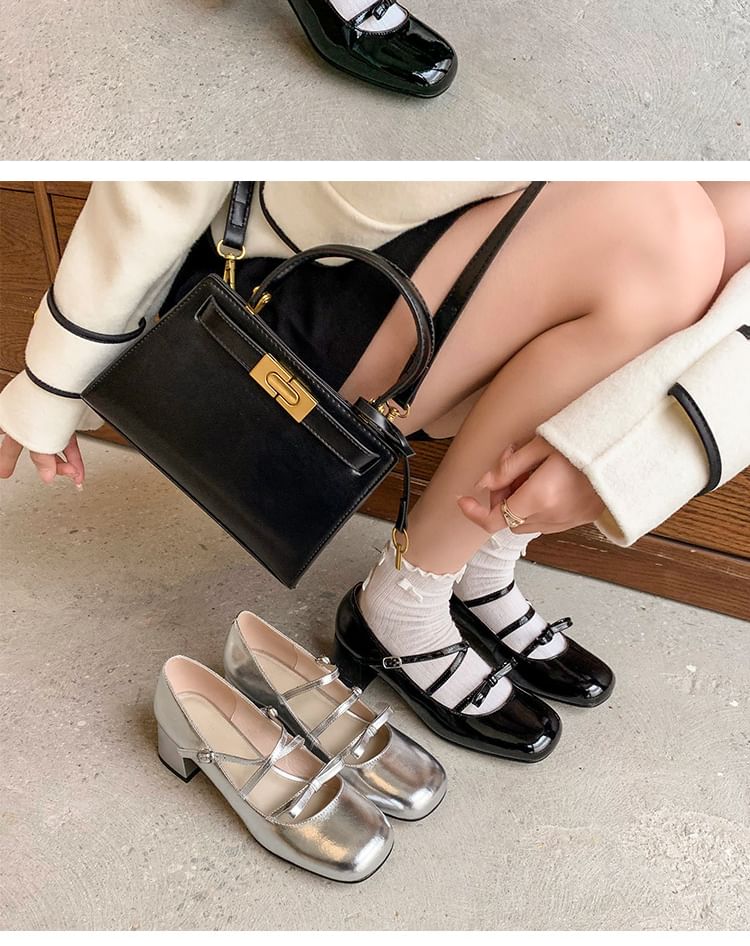 Heel Pumps Bow Jane Chunky Mary Strappy