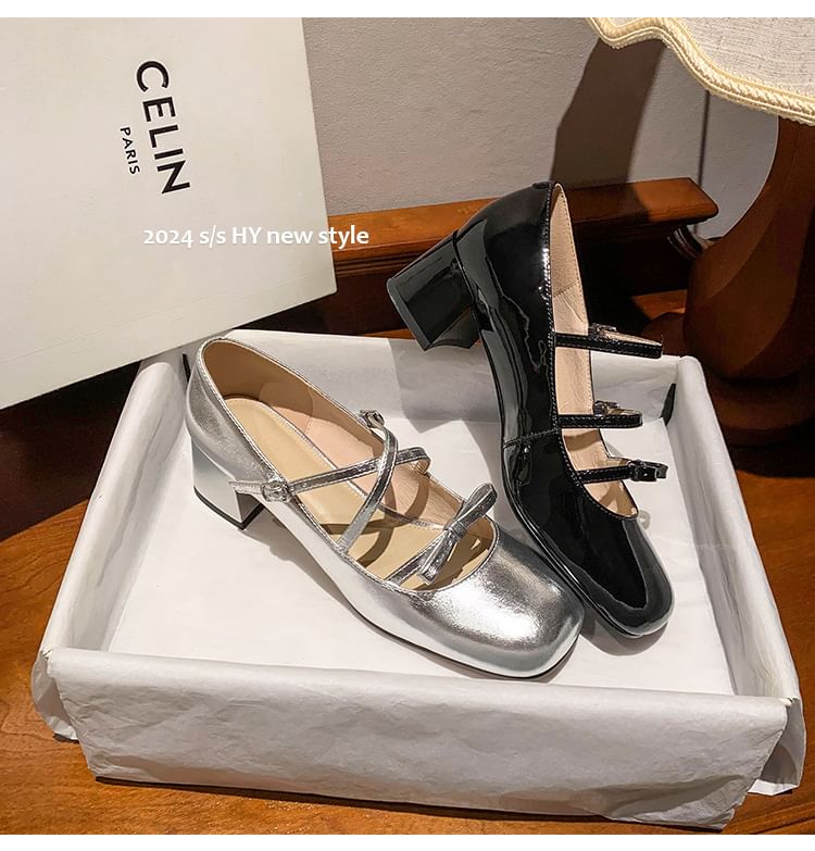 Heel Pumps Bow Jane Chunky Mary Strappy