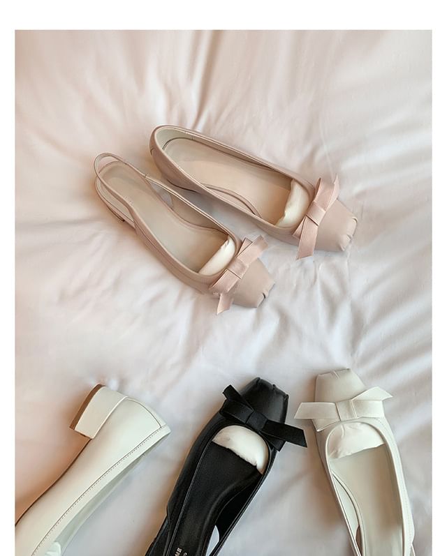 Slingback Bow Chunky Sandals Heel