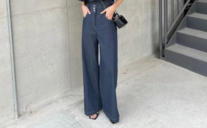 Short-Sleeve Cold-Shoulder Ruffle Trim Blouse / High Rise Wide Leg Pants