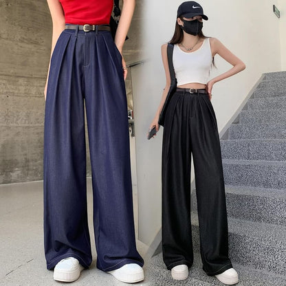 High Waist Contrast Stitched Wide Leg Jeans