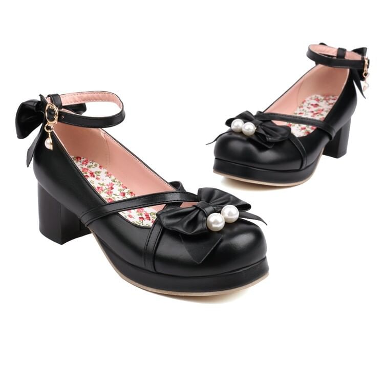 Ankle Strap Platform Jane Pumps Bow Mary