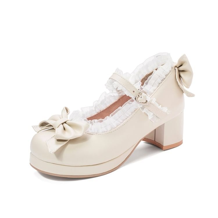 Mary Platform Pumps Ruffle Bow Jane