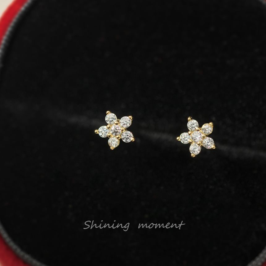 Floral Rhinestone S925 Sterling Silver Stud Earring