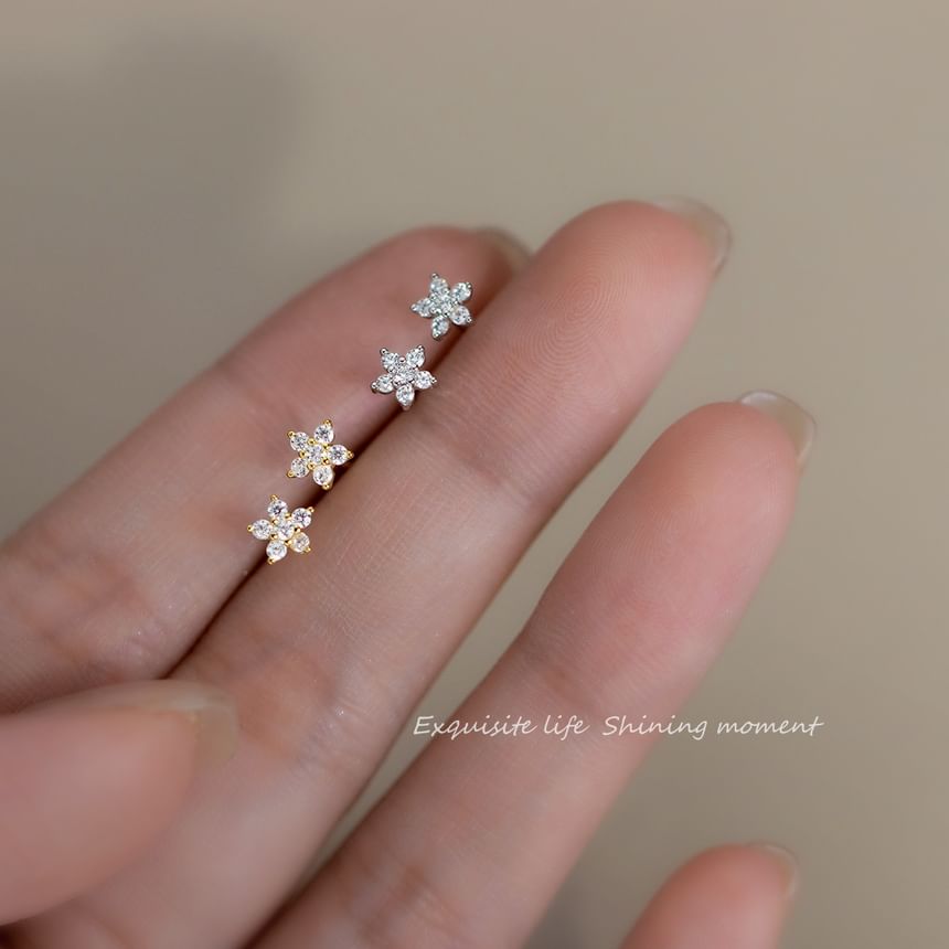 Floral Rhinestone S925 Sterling Silver Stud Earring