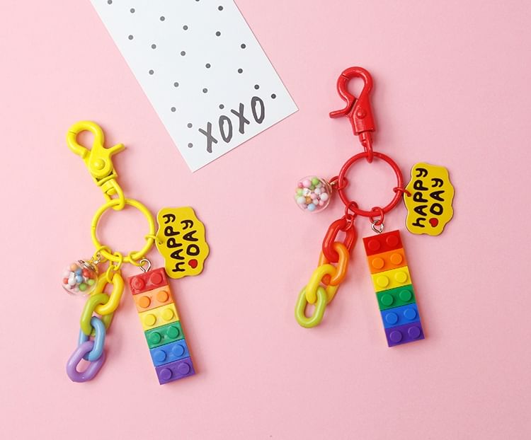 Multicolor Brick Bag Charm / Key Ring