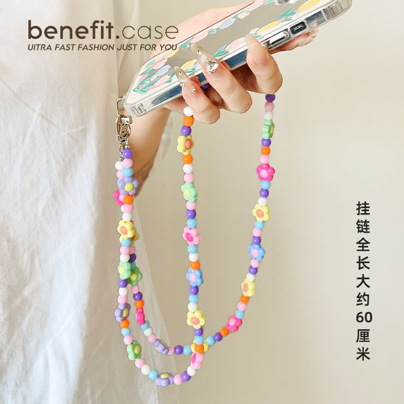 Crystal Phone Floral Lanyard Faux Bead