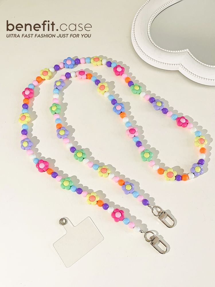 Crystal Phone Floral Lanyard Faux Bead