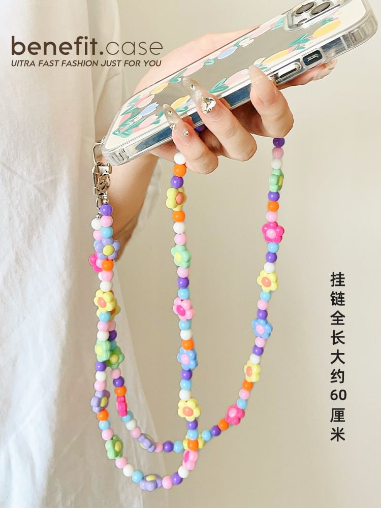 Crystal Phone Floral Lanyard Faux Bead