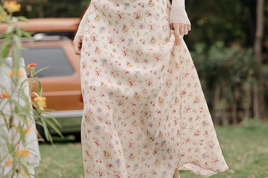 Plain Cardigan / Spaghetti Strap Floral Maxi Sundress / Set