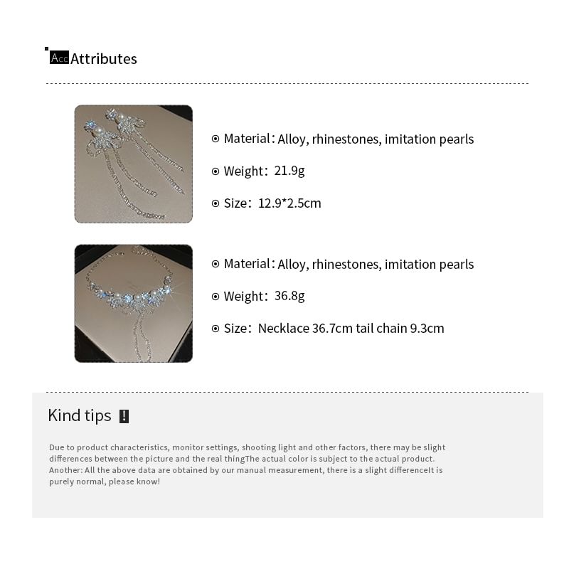 Drop Earring Rhinestone / Ribbon Necklace