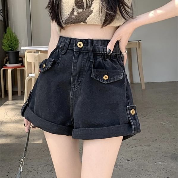 High Waist Wide Leg Denim Shorts