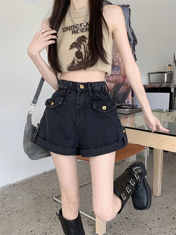High Waist Wide Leg Denim Shorts