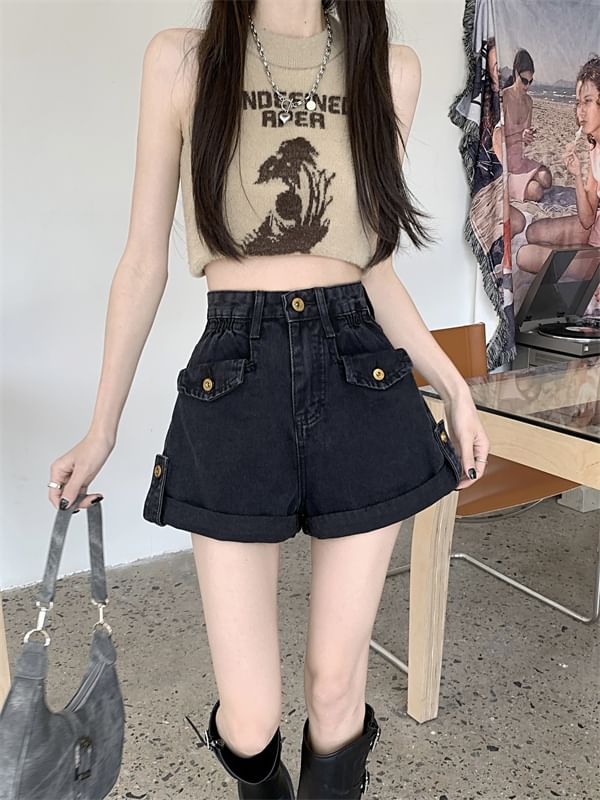 High Waist Wide Leg Denim Shorts