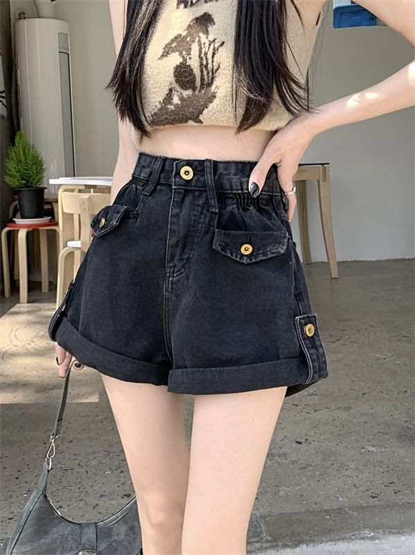 High Waist Wide Leg Denim Shorts