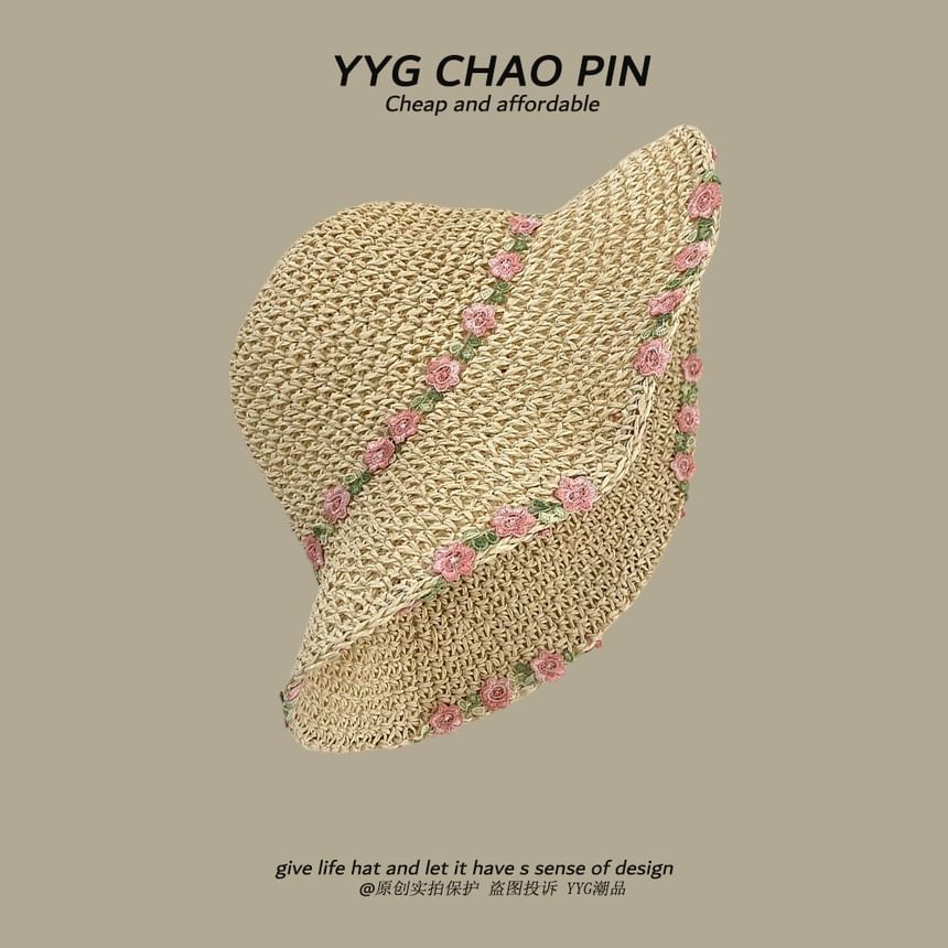 Straw Hat Floral Embroidered Sun