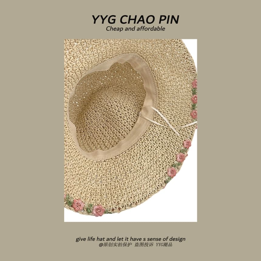 Straw Hat Floral Embroidered Sun