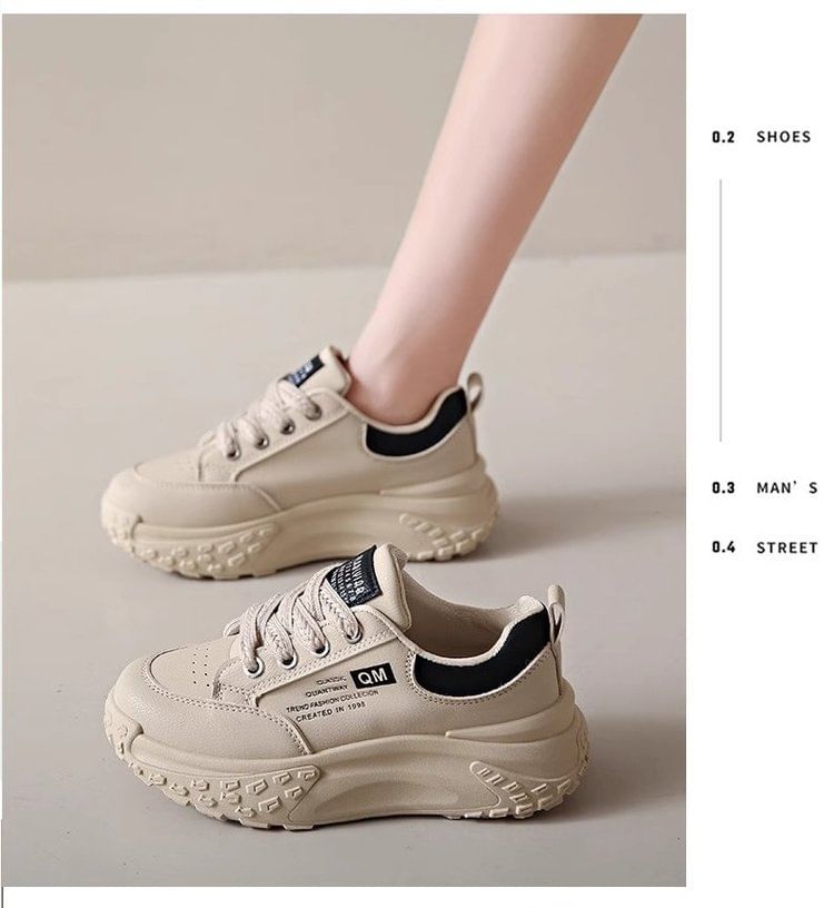 Lettering Lace-Up Platform Sneakers