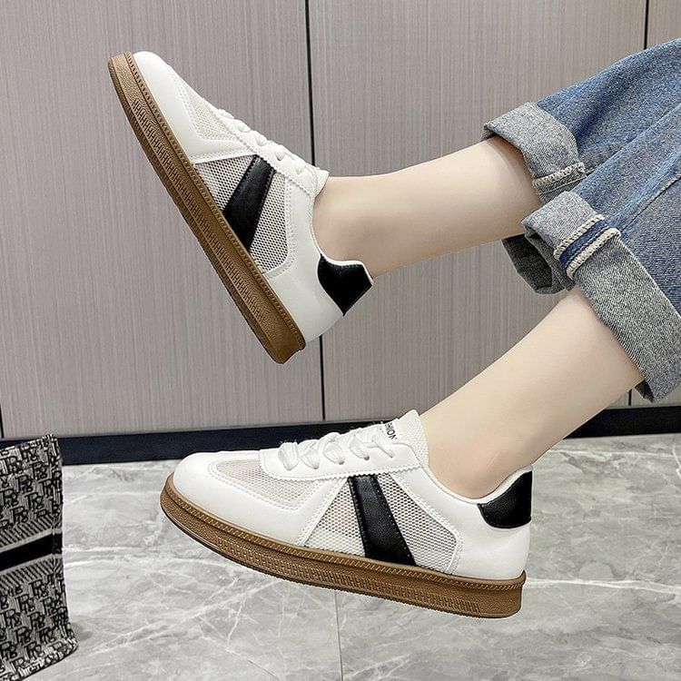 Mesh Panel Lace-Up Sneakers