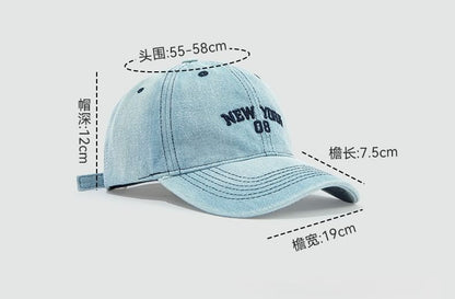 Lettering Embroidered Denim Baseball Cap