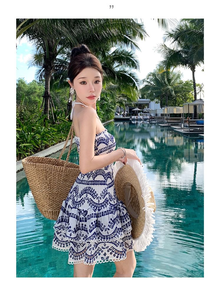 Tube Dress Ruched Mini A-Line Embroidered