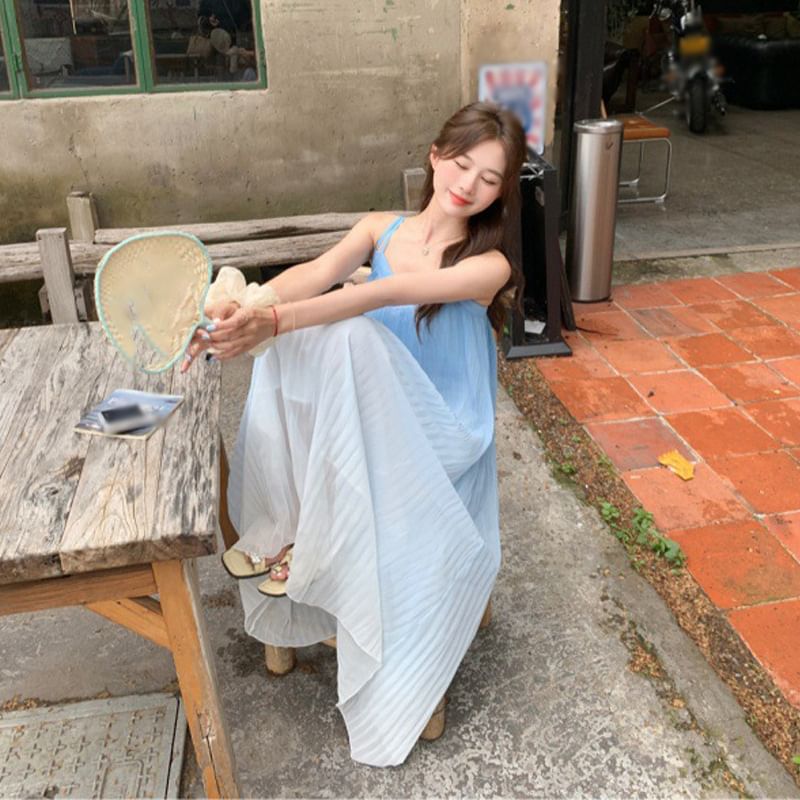 Gradient Spaghetti Midi Dress A-Line Strap