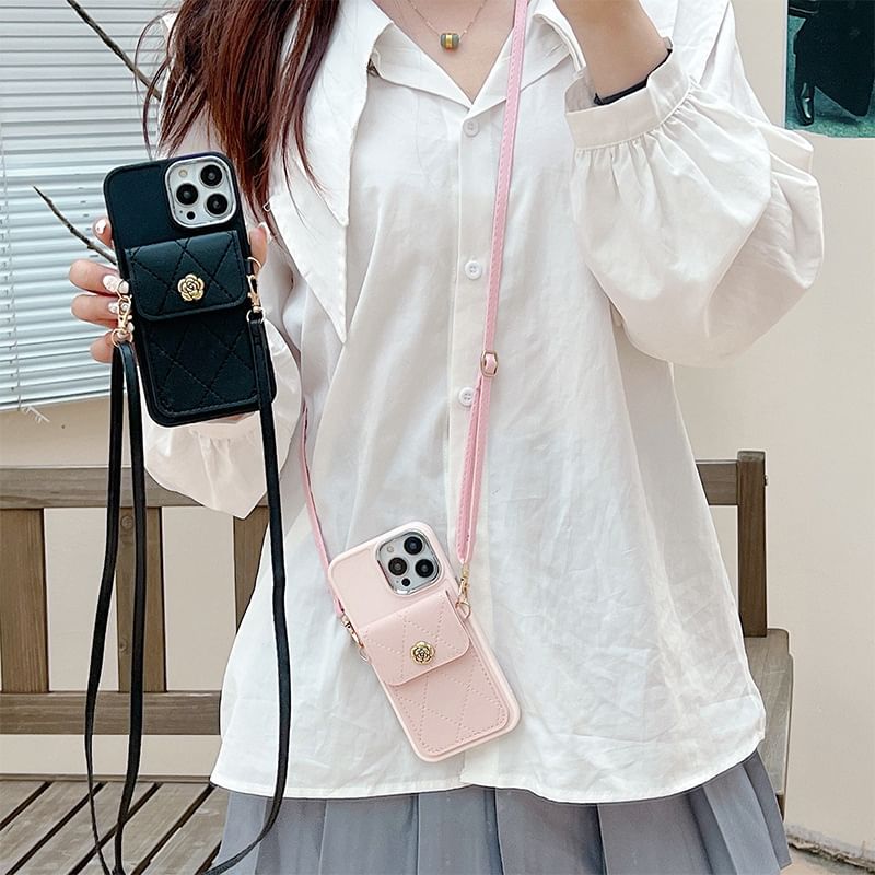 Leather Lanyard Card Case Phone Faux Holder