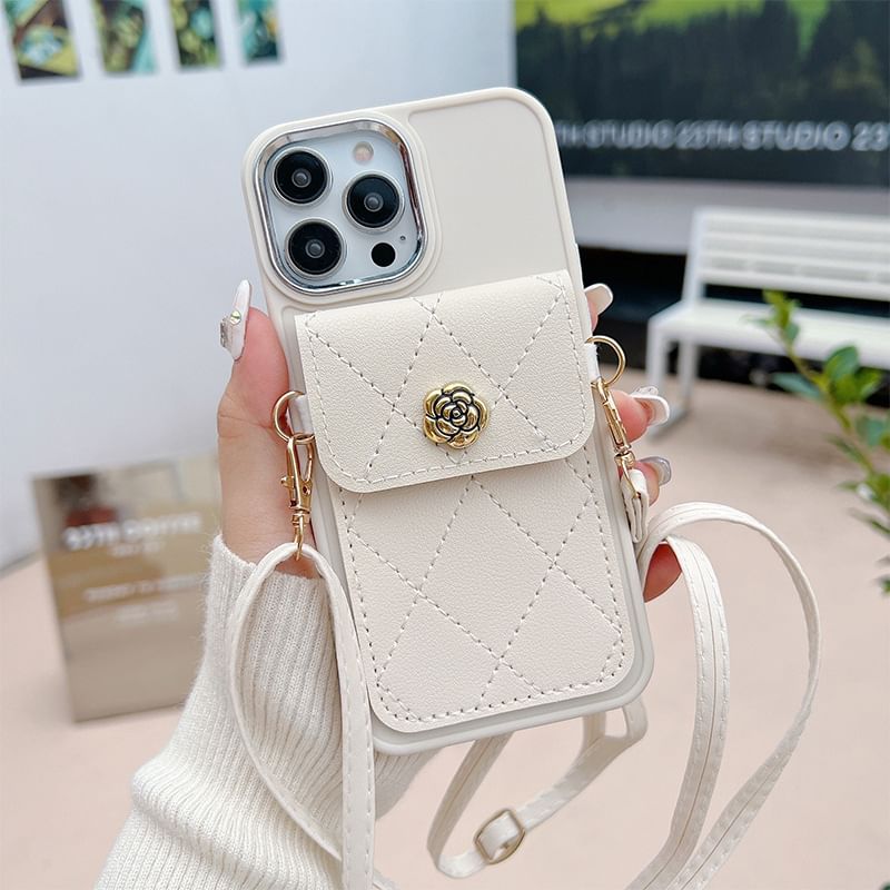 Leather Lanyard Card Case Phone Faux Holder