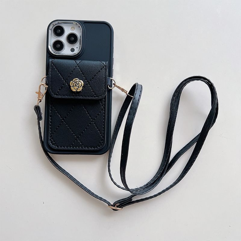 Leather Lanyard Card Case Phone Faux Holder