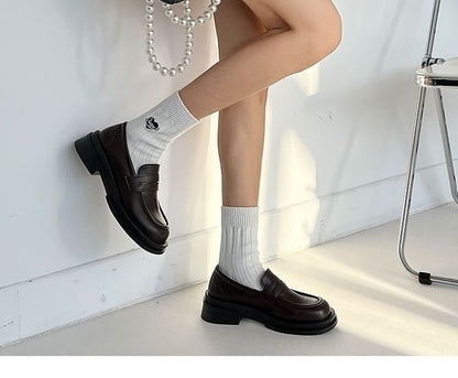 Platform Plain Faux Leather Penny Loafers