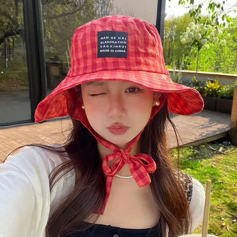 Lettering Hat Plaid Bucket Applique